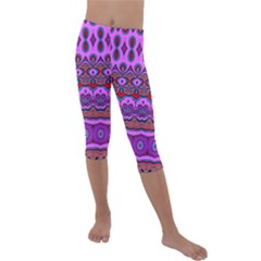 Boho Magenta Pattern Kids  Lightweight Velour Capri Leggings  by SpinnyChairDesigns