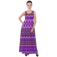 Boho Magenta Pattern Empire Waist Velour Maxi Dress by SpinnyChairDesigns