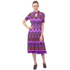 Boho Magenta Pattern Keyhole Neckline Chiffon Dress by SpinnyChairDesigns