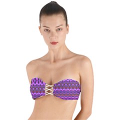 Boho Magenta Pattern Twist Bandeau Bikini Top by SpinnyChairDesigns