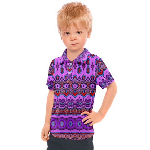 Boho Magenta Pattern Kids  Polo Tee by SpinnyChairDesigns