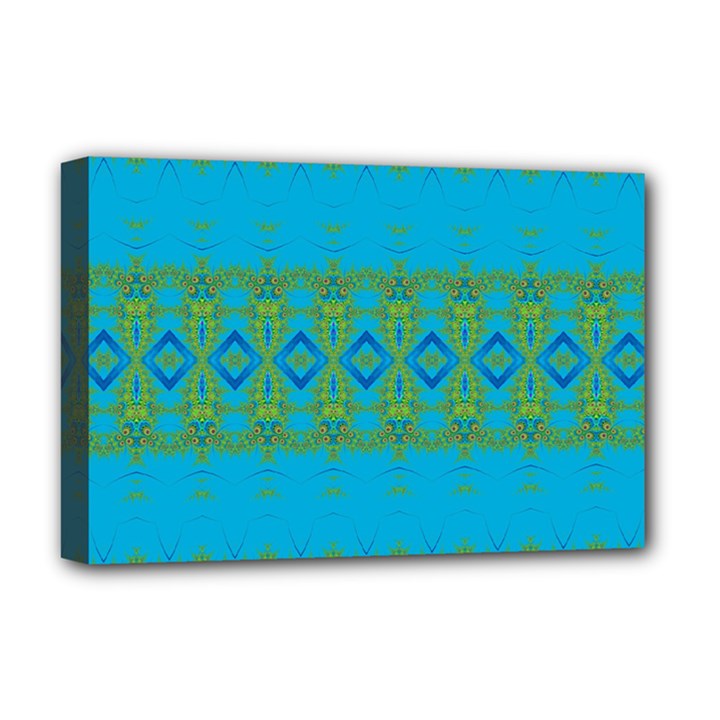 Boho Blue Green Pattern Deluxe Canvas 18  x 12  (Stretched)