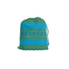 Boho Blue Green Pattern Drawstring Pouch (small) by SpinnyChairDesigns