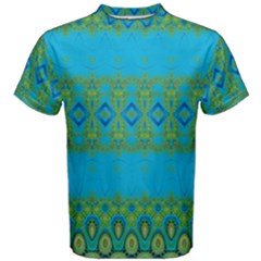 Boho Blue Green Pattern Men s Cotton Tee by SpinnyChairDesigns