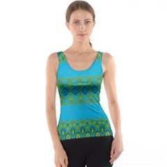 Boho Blue Green Pattern Tank Top by SpinnyChairDesigns