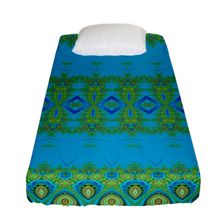 Boho Blue Green Pattern Fitted Sheet (Single Size)