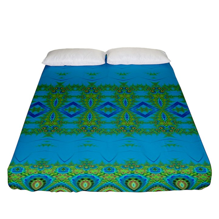 Boho Blue Green Pattern Fitted Sheet (King Size)