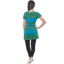 Boho Blue Green Pattern Puff Sleeve Tunic Top View2