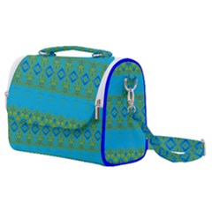 Boho Blue Green Pattern Satchel Shoulder Bag by SpinnyChairDesigns