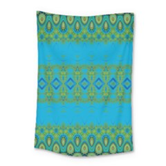 Boho Blue Green Pattern Small Tapestry by SpinnyChairDesigns