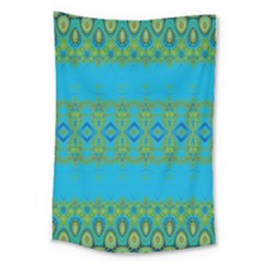 Boho Blue Green Pattern Large Tapestry by SpinnyChairDesigns