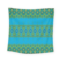 Boho Blue Green Pattern Square Tapestry (small) by SpinnyChairDesigns