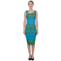 Boho Blue Green Pattern Sleeveless Pencil Dress by SpinnyChairDesigns