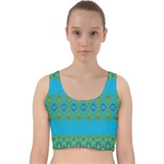 Boho Blue Green Pattern Velvet Racer Back Crop Top by SpinnyChairDesigns