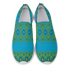 Boho Blue Green Pattern Women s Slip On Sneakers by SpinnyChairDesigns