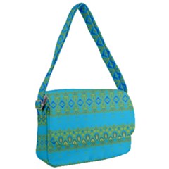 Boho Blue Green Pattern Courier Bag by SpinnyChairDesigns