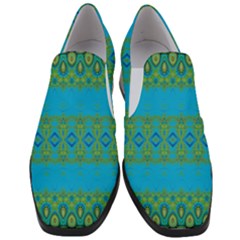 Boho Blue Green Pattern Women Slip On Heel Loafers by SpinnyChairDesigns