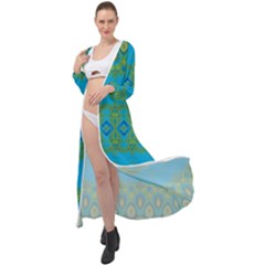 Boho Blue Green Pattern Maxi Chiffon Beach Wrap by SpinnyChairDesigns