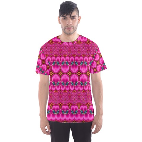 Boho Bright Pink Floral Men s Sport Mesh Tee by SpinnyChairDesigns