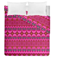 Boho Bright Pink Floral Duvet Cover Double Side (queen Size) by SpinnyChairDesigns