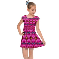 Boho Bright Pink Floral Kids  Cap Sleeve Dress by SpinnyChairDesigns