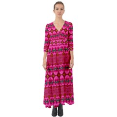 Boho Bright Pink Floral Button Up Boho Maxi Dress by SpinnyChairDesigns