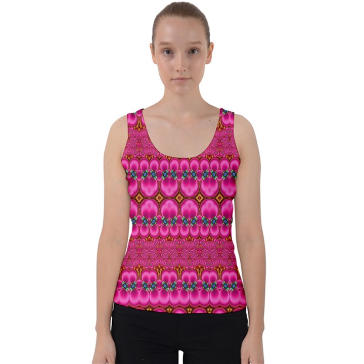 Boho Bright Pink Floral Velvet Tank Top