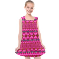 Boho Bright Pink Floral Kids  Cross Back Dress by SpinnyChairDesigns