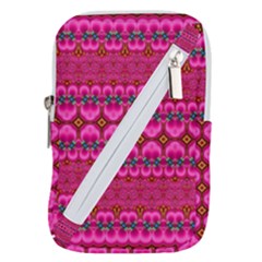 Boho Bright Pink Floral Belt Pouch Bag (small) by SpinnyChairDesigns