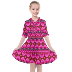 Boho Bright Pink Floral Kids  All Frills Chiffon Dress by SpinnyChairDesigns