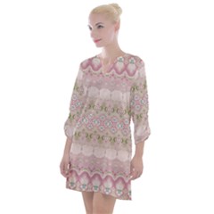 Boho Pastel Spring Floral Pink Open Neck Shift Dress by SpinnyChairDesigns