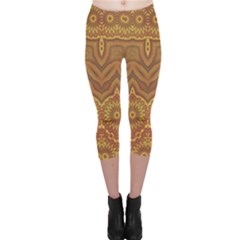 Boho Sunflower Print Capri Leggings  by SpinnyChairDesigns