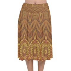 Boho Sunflower Print Velvet Flared Midi Skirt by SpinnyChairDesigns