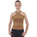 Boho Sunflower Print Cross Neck Velour Top View1