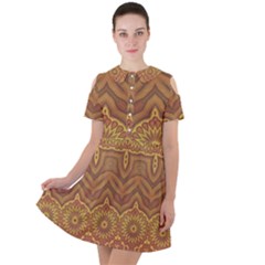 Boho Sunflower Print Short Sleeve Shoulder Cut Out Dress  by SpinnyChairDesigns