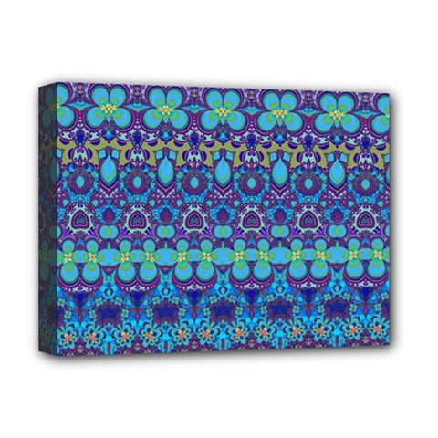 Boho Purple Blue Teal Floral Deluxe Canvas 16  X 12  (stretched)  by SpinnyChairDesigns