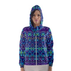 Boho Purple Blue Teal Floral Women s Hooded Windbreaker by SpinnyChairDesigns