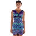 Boho Purple Blue Teal Floral Wrap Front Bodycon Dress View1