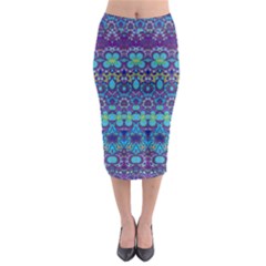 Boho Purple Blue Teal Floral Midi Pencil Skirt by SpinnyChairDesigns