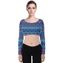 Boho Purple Blue Teal Floral Velvet Long Sleeve Crop Top View1