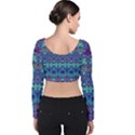 Boho Purple Blue Teal Floral Velvet Long Sleeve Crop Top View2