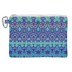 Boho Purple Blue Teal Floral Canvas Cosmetic Bag (xl) by SpinnyChairDesigns