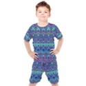 Boho Purple Blue Teal Floral Kids  Tee and Shorts Set View1