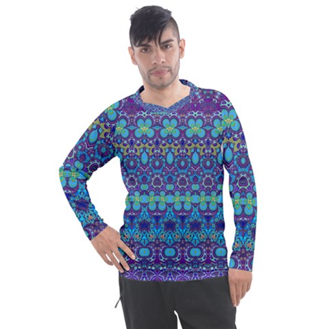 Boho Purple Blue Teal Floral Men s Pique Long Sleeve Tee by SpinnyChairDesigns