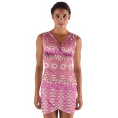 Boho Pink Floral Pattern Wrap Front Bodycon Dress by SpinnyChairDesigns