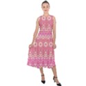 Boho Pink Floral Pattern Midi Tie-Back Chiffon Dress View1