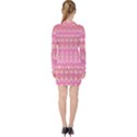 Boho Pink Floral Pattern V-neck Bodycon Long Sleeve Dress View2