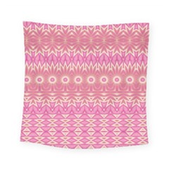 Boho Pink Floral Pattern Square Tapestry (small) by SpinnyChairDesigns