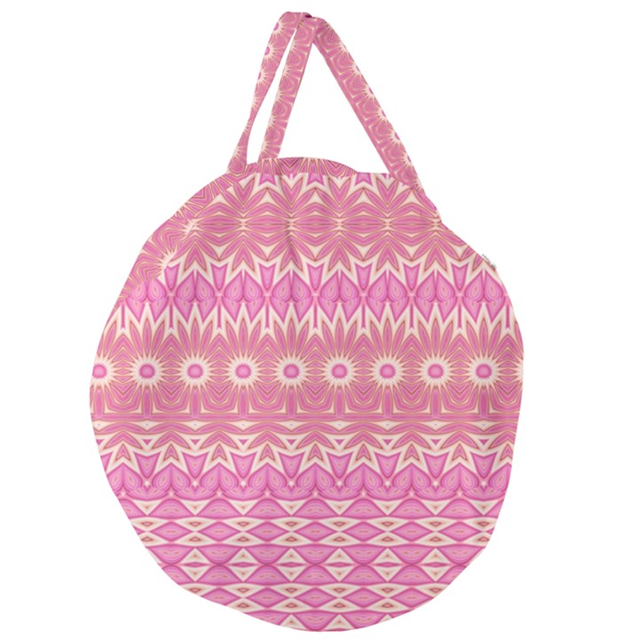 Boho Pink Floral Pattern Giant Round Zipper Tote