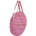 Boho Pink Floral Pattern Giant Round Zipper Tote View3